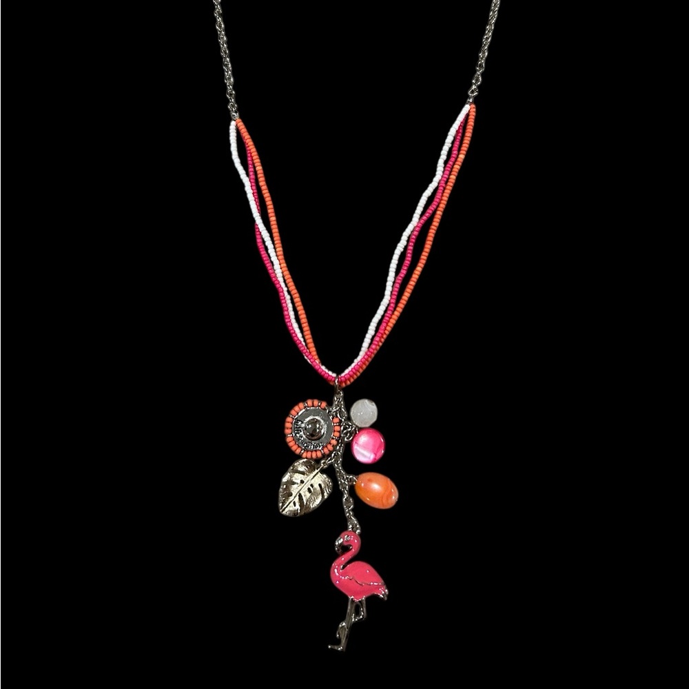 Chico’s NWOT Long Beaded Charm Necklace – Flamingo Statement